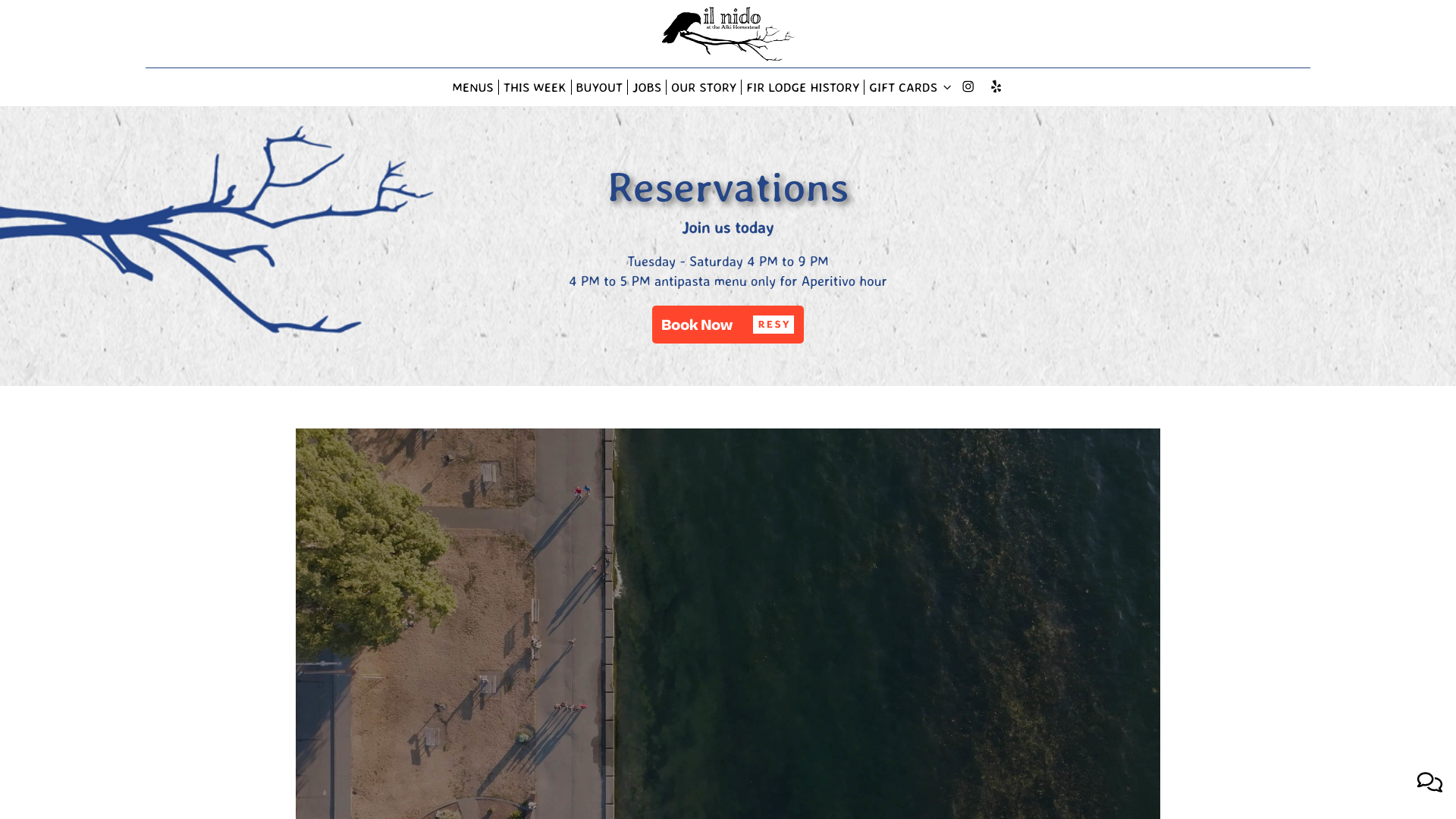 Original Il Nido Seattle homepage before the concept redesign